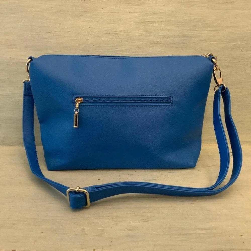 Electric Blue Faux Leather Crossbody Shoulder Bag‎ Purse Like New